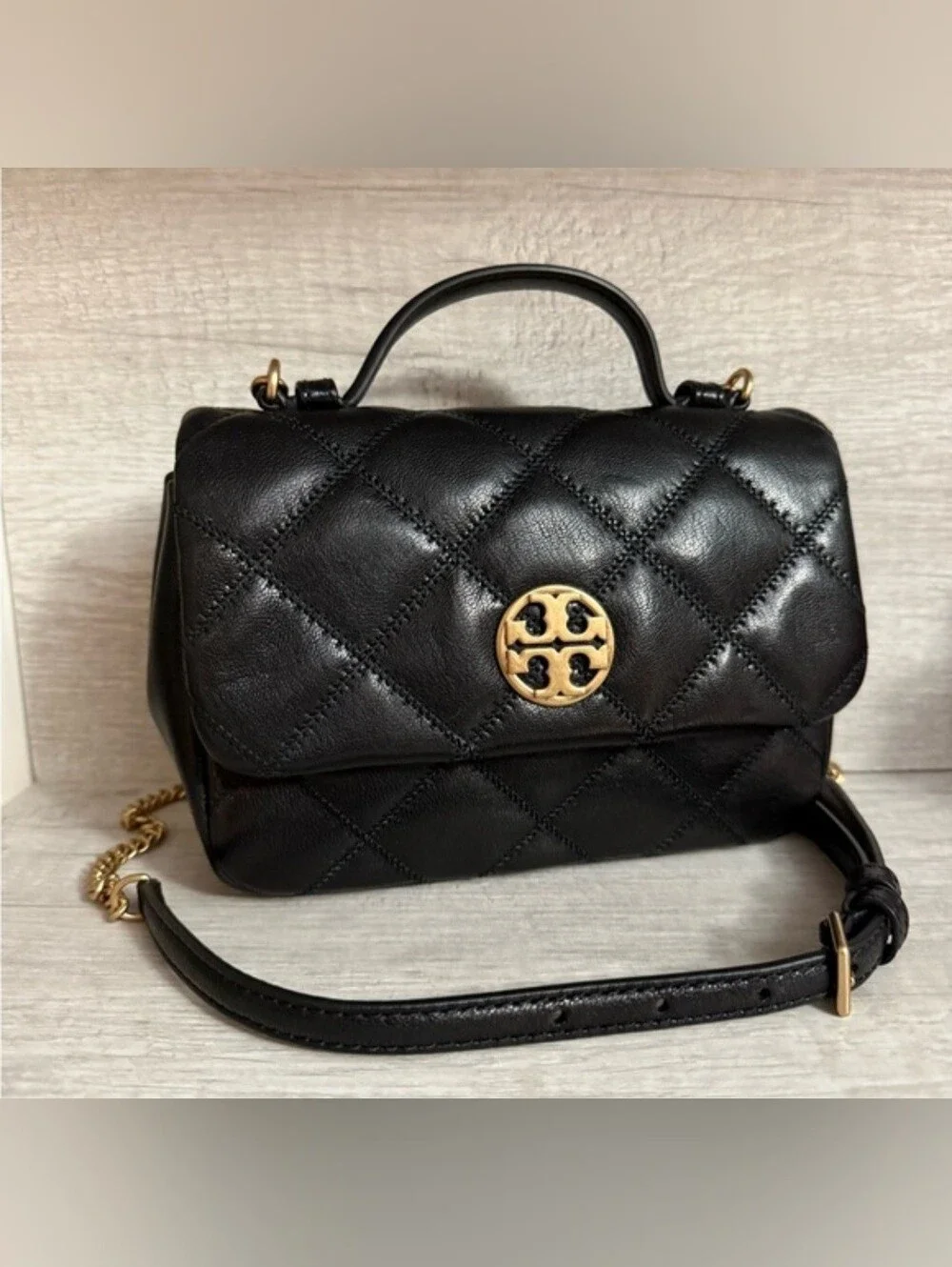 Tory Burch Willa Mini Top Handle Bag paired with the Tory Burch Willa Wallet